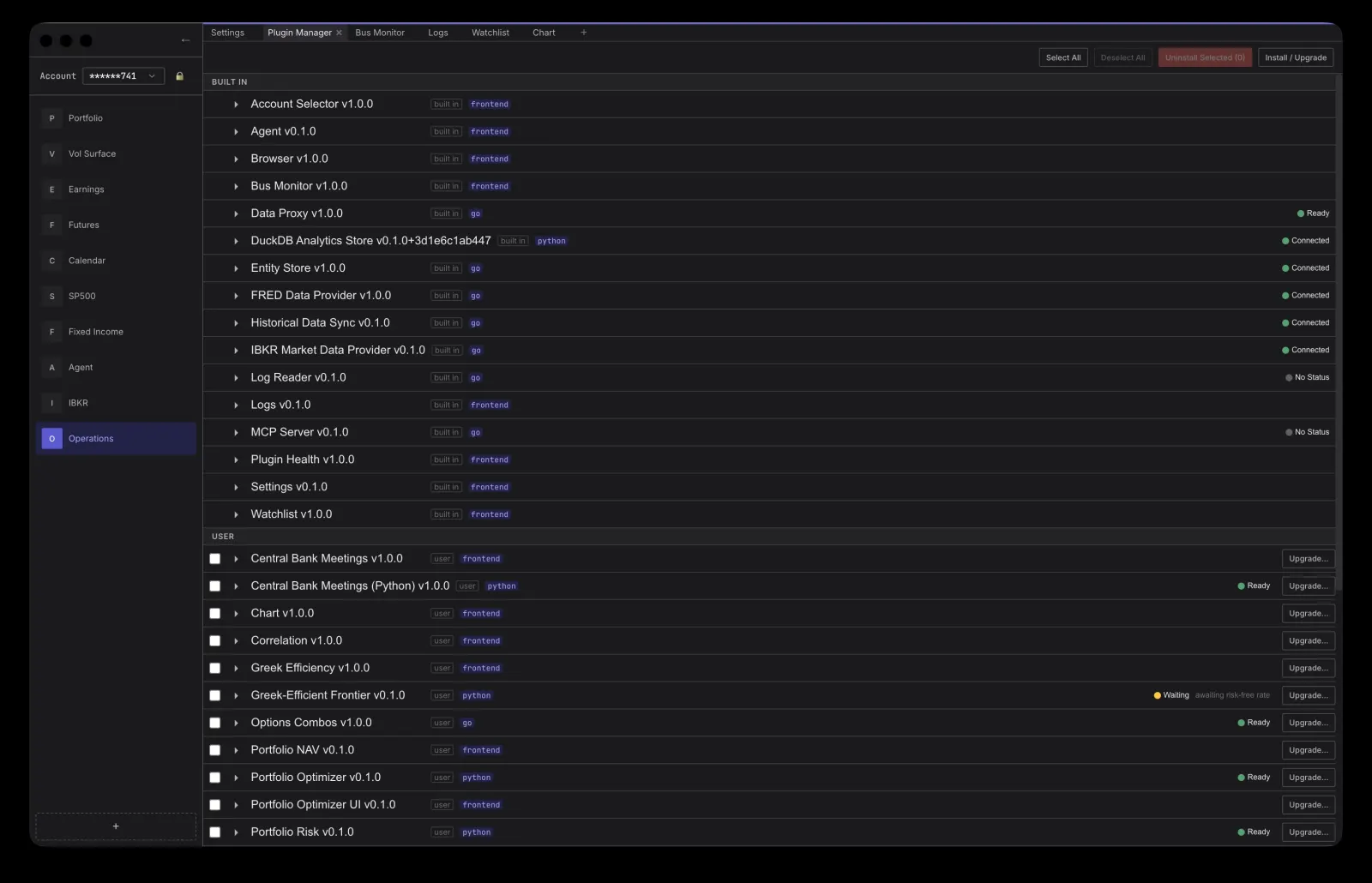DeltaForge plugin manager listing installed plugins and their status